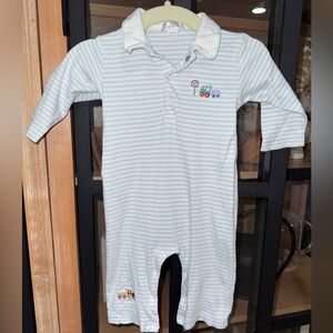 Kissy Kissy embroidered trains coverall henley pima striped collar polo pique